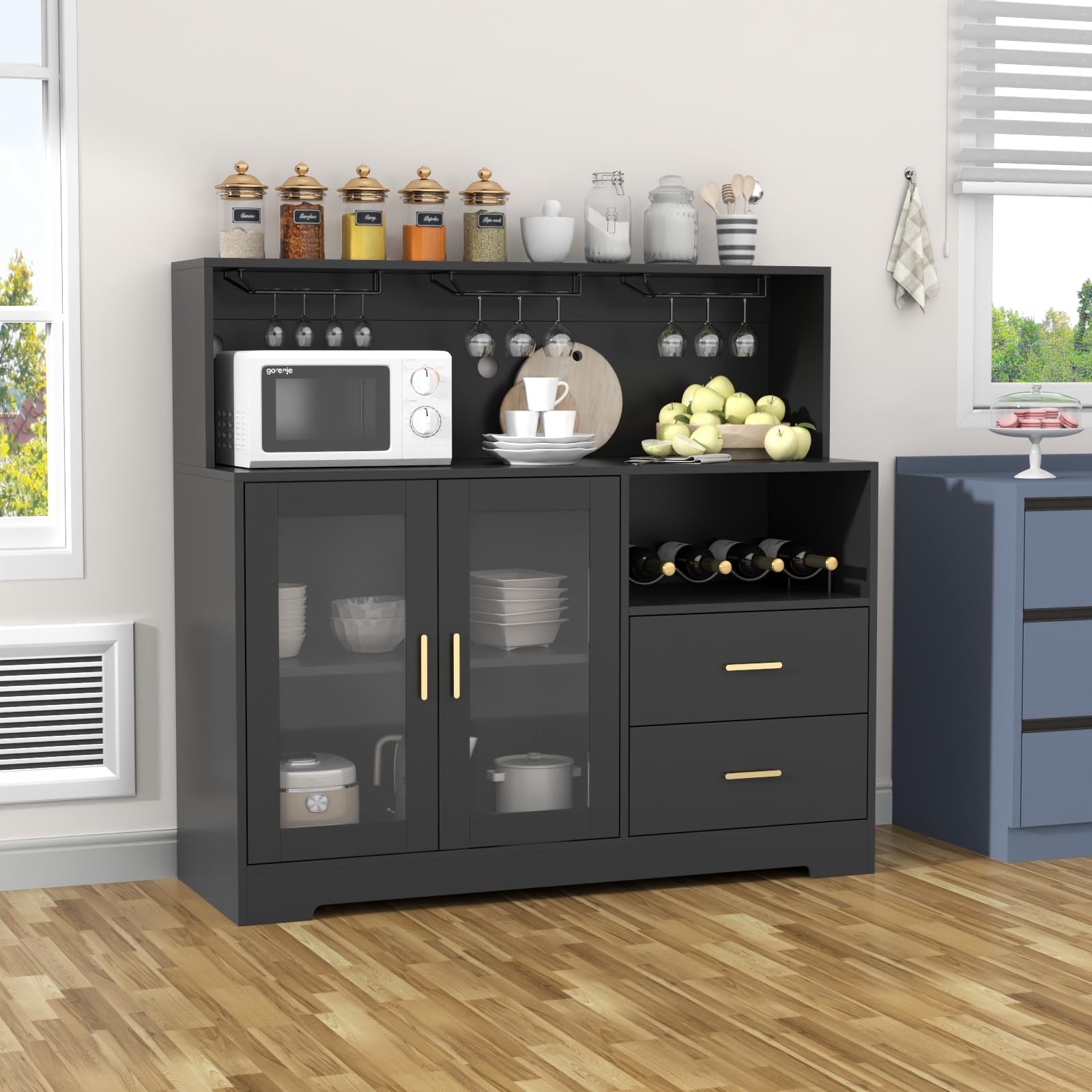 Bar Cabinet with LED Light & Wine Rack