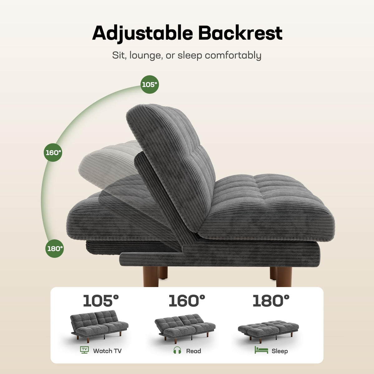 Marsail 70" Convertible Futon Sofa Bed, Small Recliner Sleeper Sofa with Adjustable Backrest, Corduroy Loveseat Futon Couch for Apartments, Living Room, Office, Guest Room (Grey)