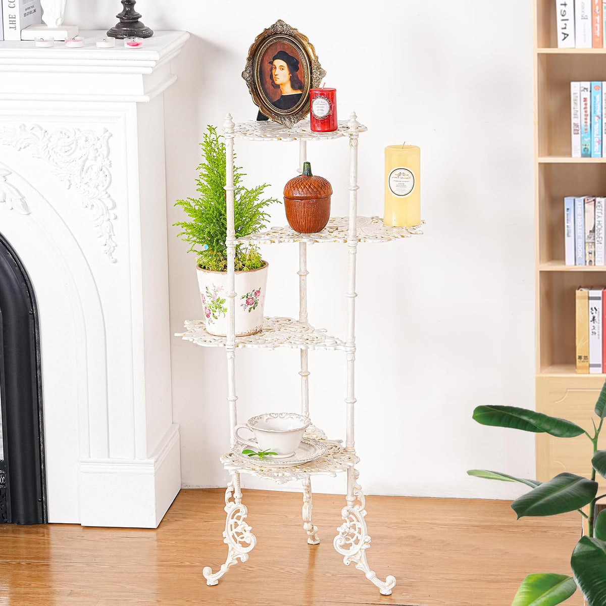 Sungmor Vintage Cast Iron 4-Tier Plant Stand, 36 Inch Tall, Antique White