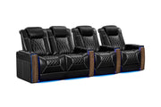 Valencia Tuscany Executive Premier Home Theater Seating with Heat & Massage, Top Grain Italian Nappa 11000 Leather Power Recliner Chair with Headrest & Lumbar Support (Row of 4 Loveseat Left, Black)