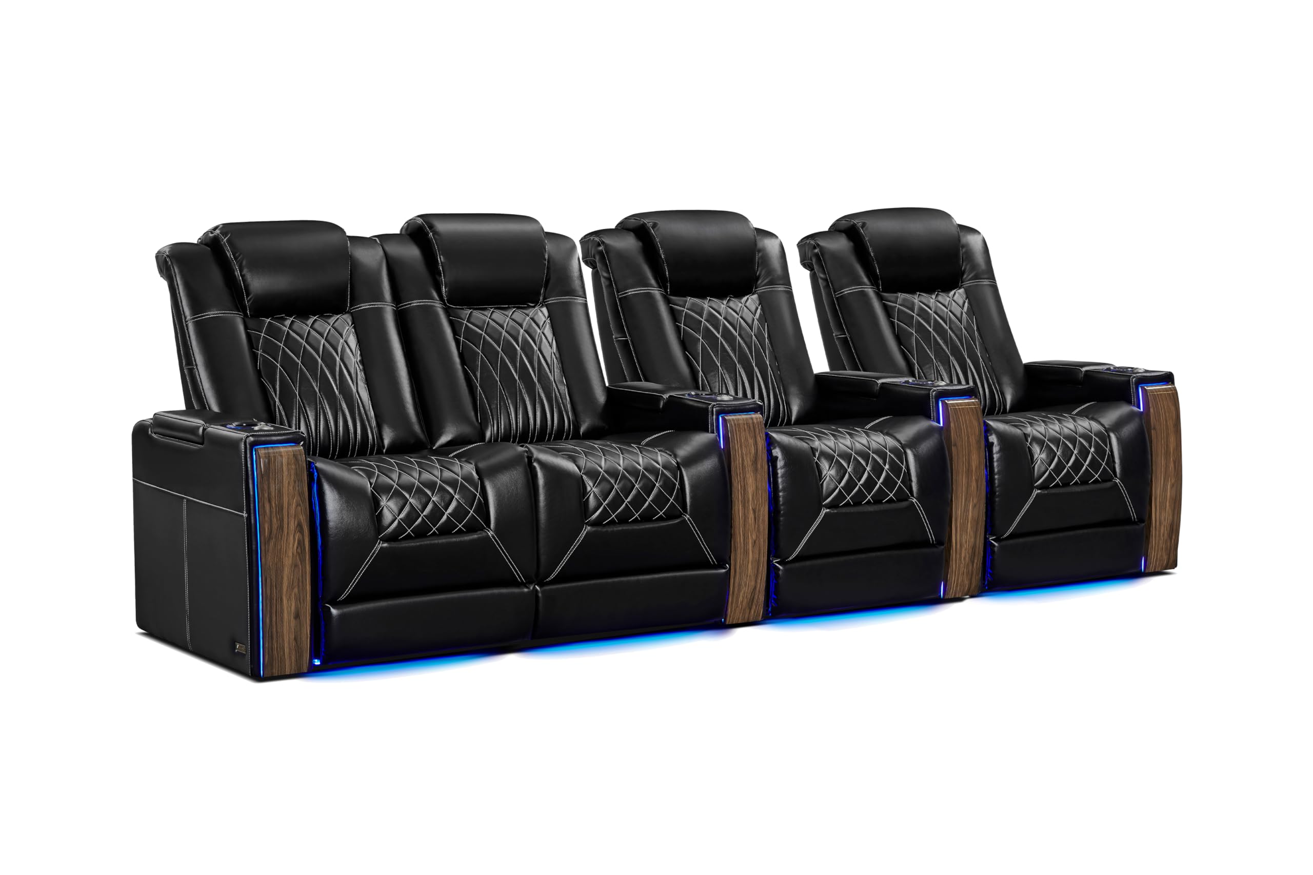Valencia Tuscany Executive Premier Home Theater Seating with Heat & Massage, Top Grain Italian Nappa 11000 Leather Power Recliner Chair with Headrest & Lumbar Support (Row of 4 Loveseat Left, Black)