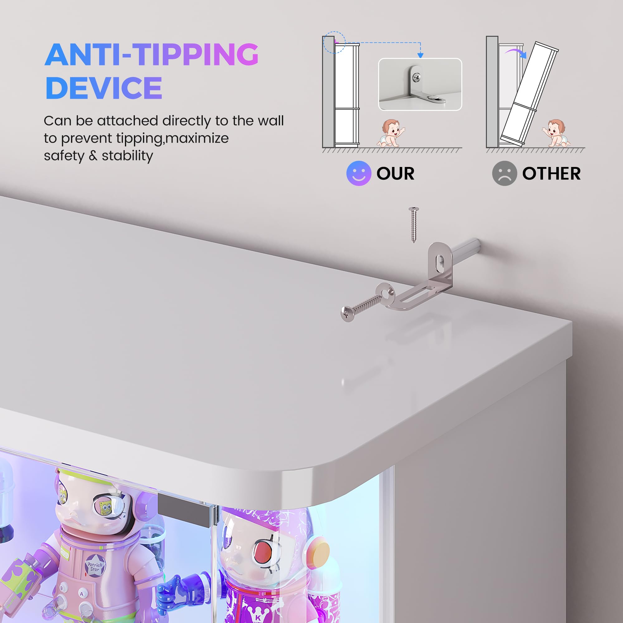 71" Tall RGB LED Display Cabinet with Glass Doors