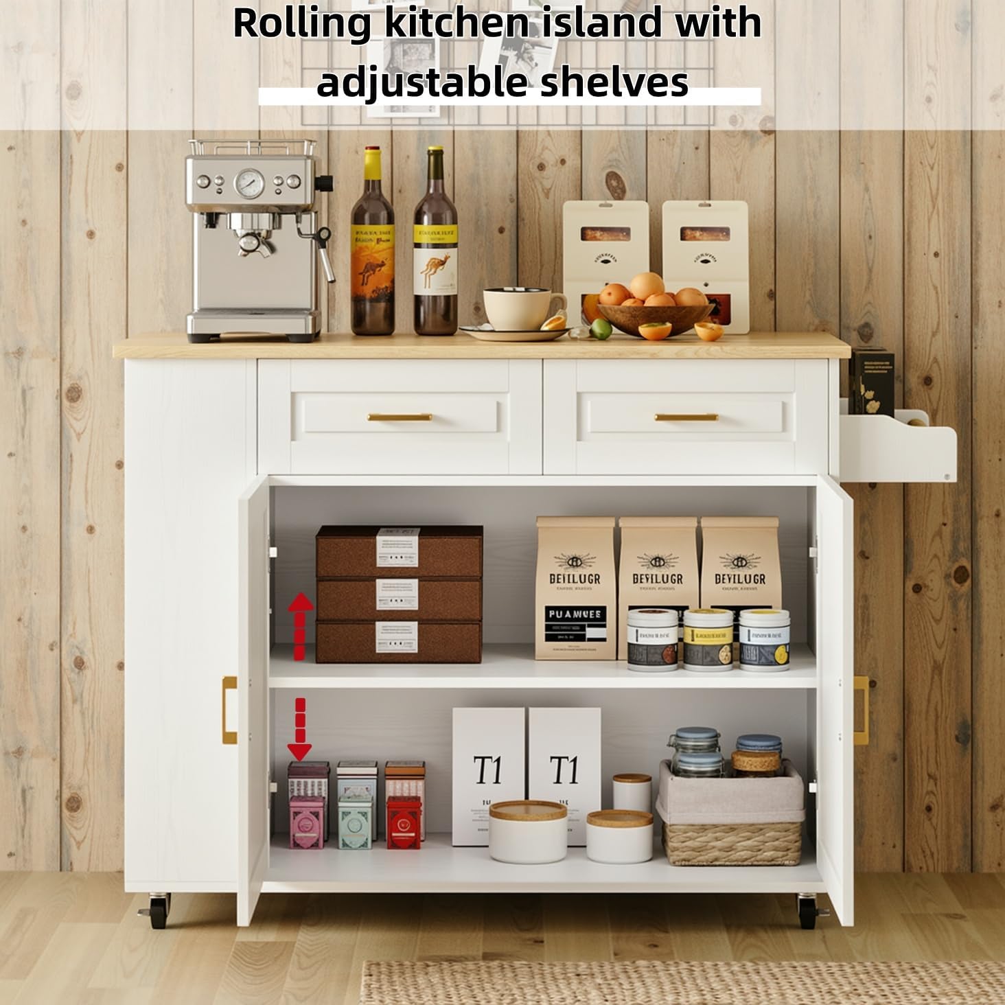 Kitchen Island with Power Outlet & Drop Leaf