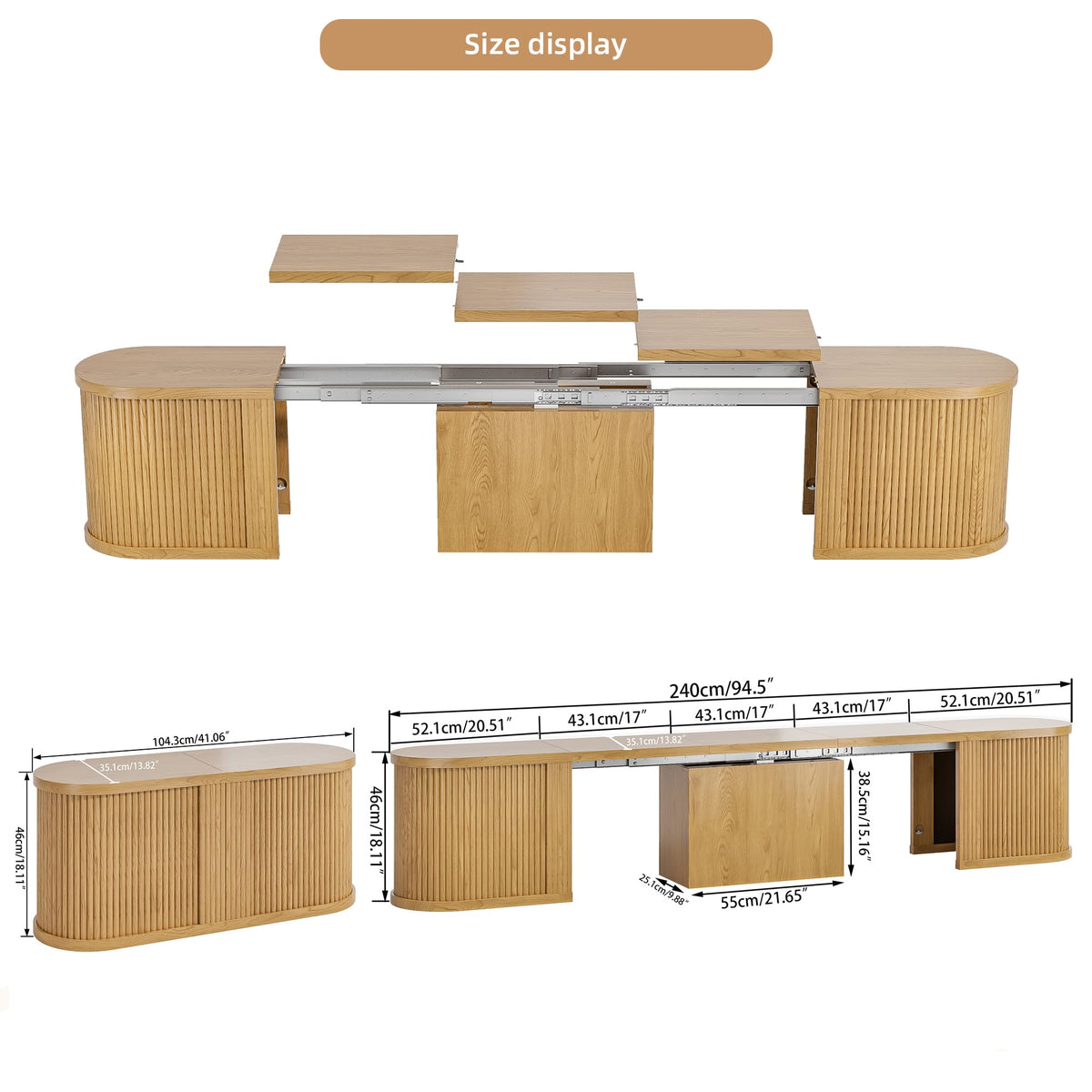41-95 Inch Long Extendable Dining Bench, Oval Dining Room Bench Seat