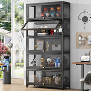 5-Tier Bamboo & Acrylic Display Cabinet with Doors