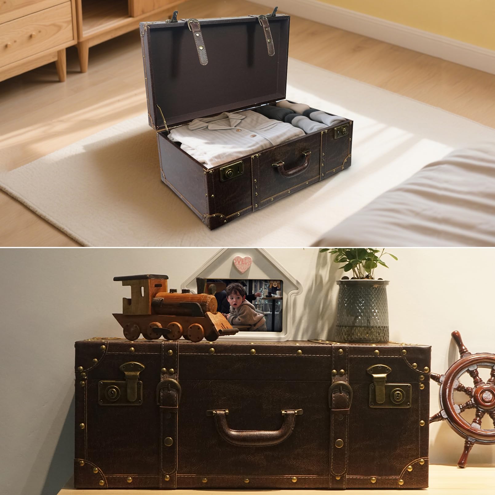 Vintage Wooden Suitcase Storage Set of 2