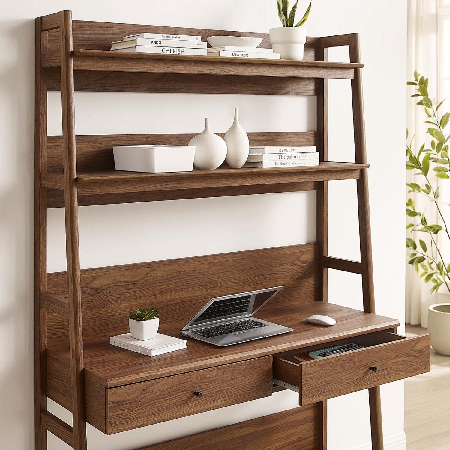 49" Office Desk with Tiered Bookshelf & 2 Drawers