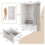ANCTOR Armoire Wardrobe Closet, 71" H Wooden Clothing Storage Cabinet with 2 Doors and 2 Drawers, Bedroom Freestanding Wardrobe Combination with Hanging Rod and Shelves, White