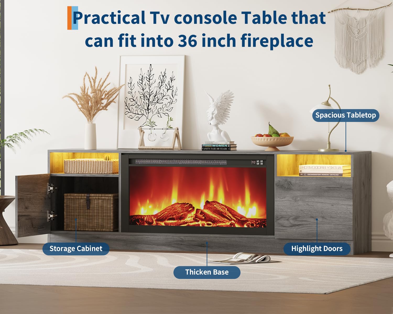 70" Gray TV Stand with Storage Cabinet