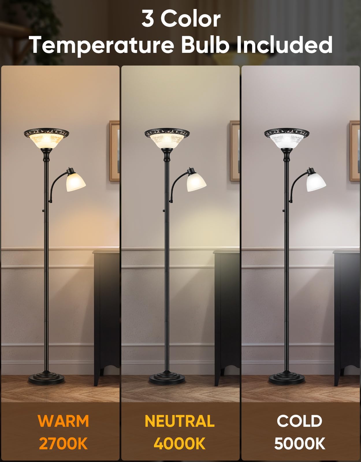 Victorian Dual-Head Floor Lamp with Reading Light