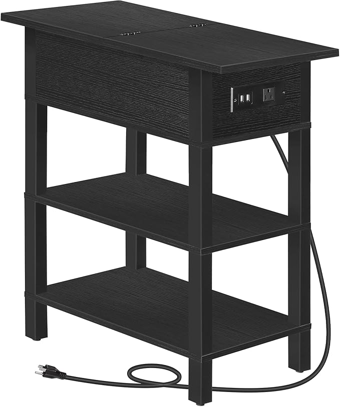 End Table with Charging Station & Storage Shelves