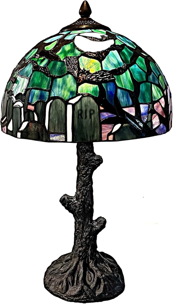 Gothic Cemetery Stained Glass Table Lamp with Coffin Base