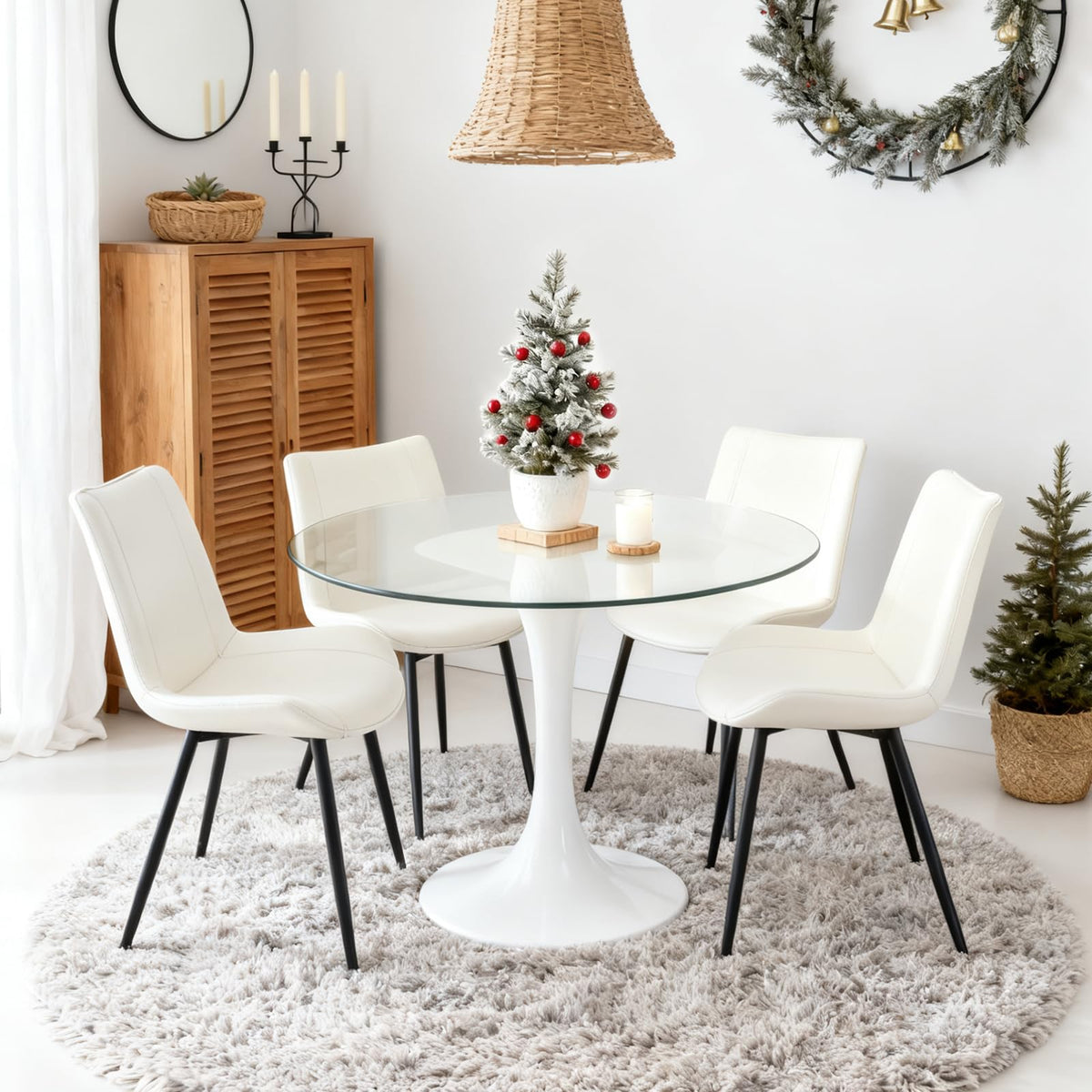 Pearl White Faux Leather Dining Chairs, Set of 2