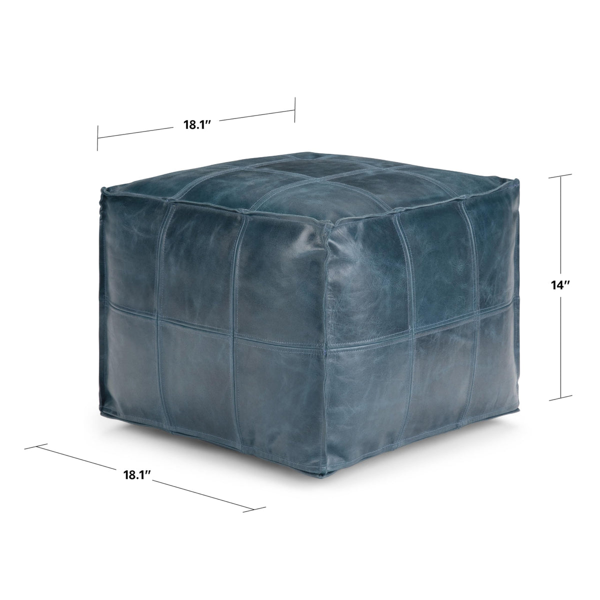 Teal Leather Square Pouf