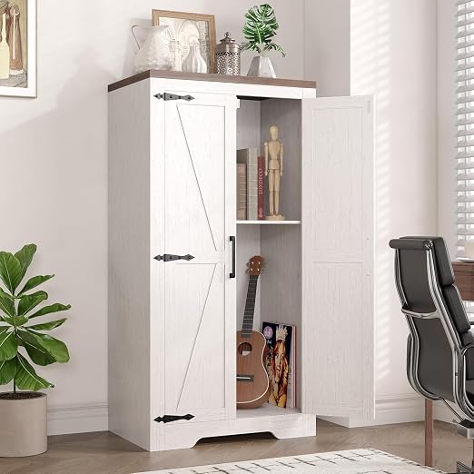 47" Farmhouse Kitchen Pantry Cabinet with Doors & Adjustable Shelves