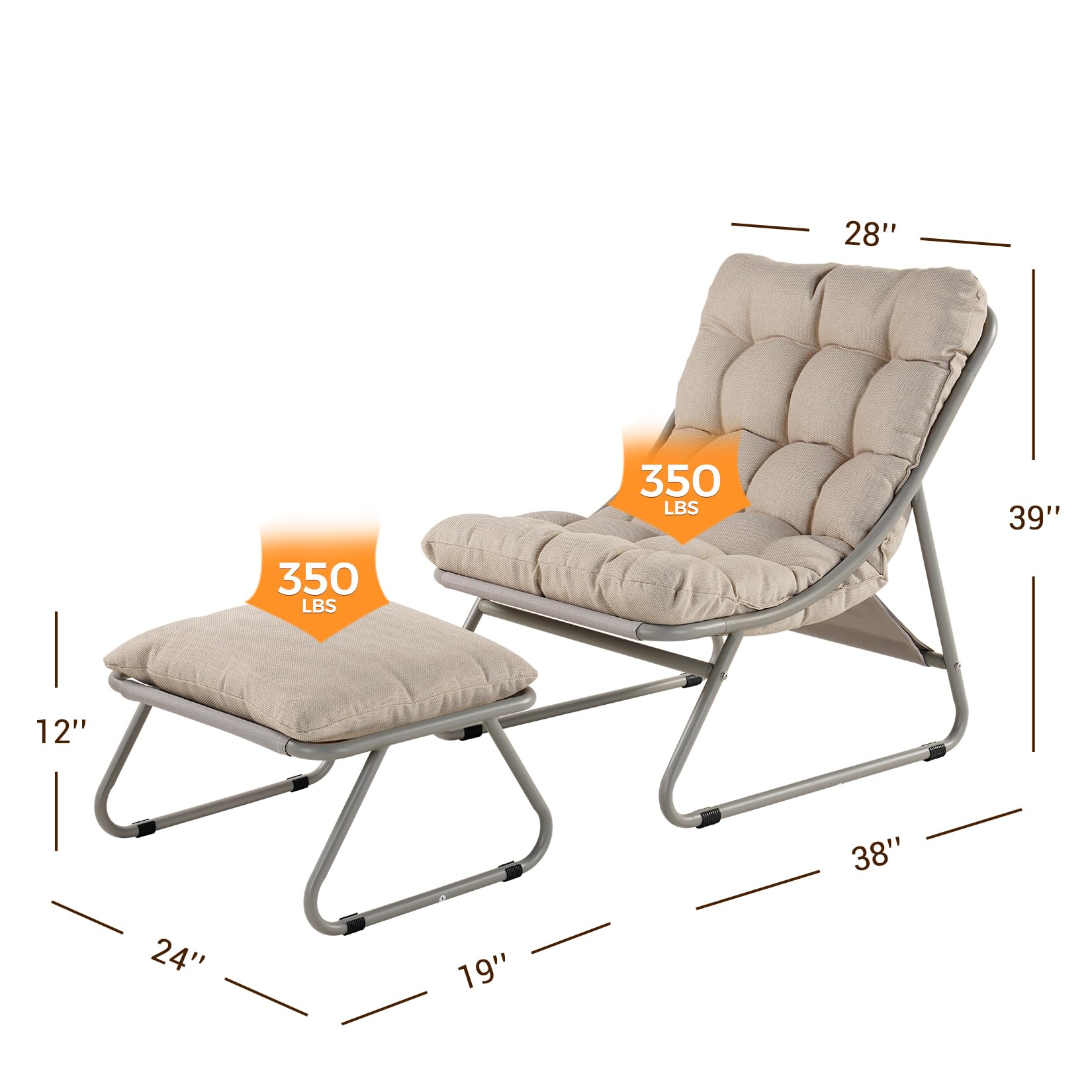 Outdoor Sling Recliner Lounge Chair with Ottoman & Cushion
