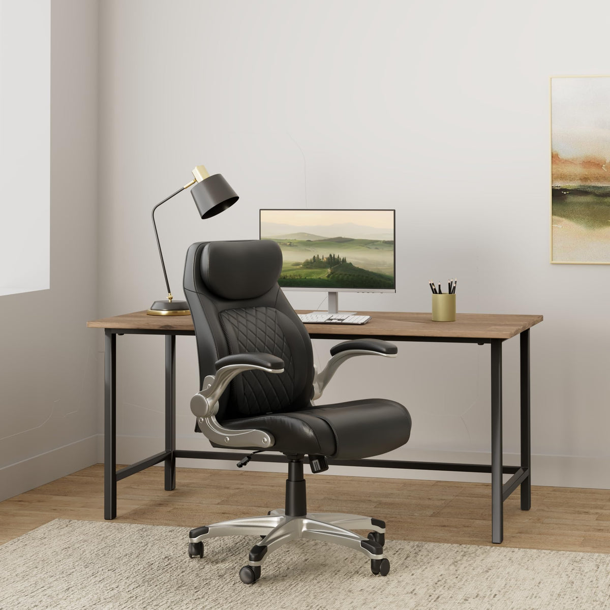 Ergonomic PU Leather Office Chair with Lumbar Support