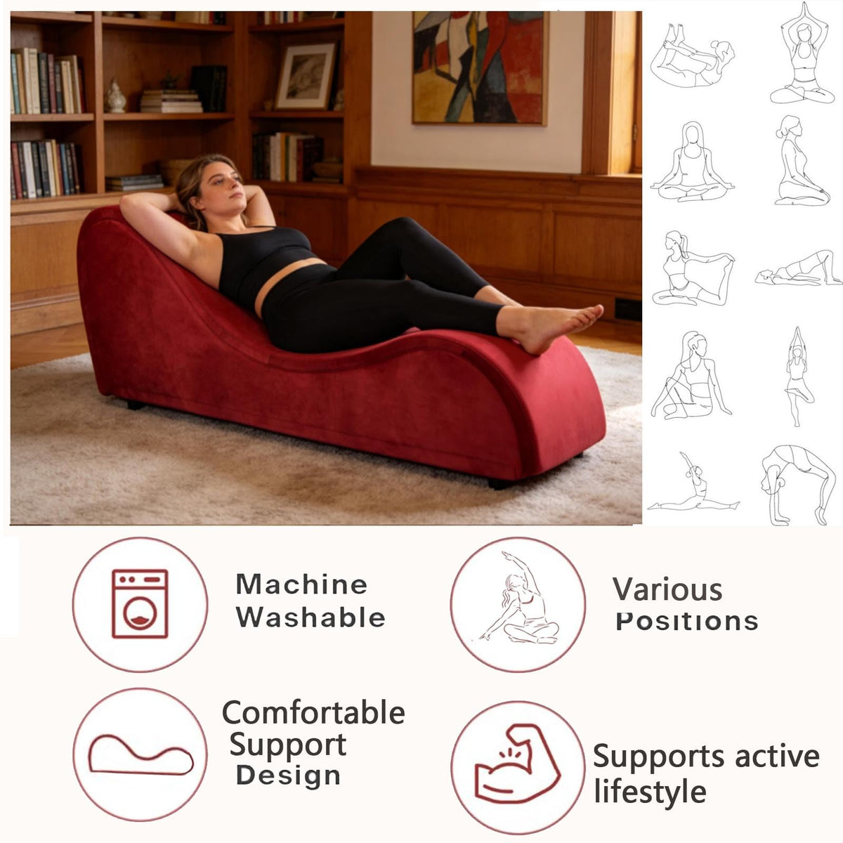 Red Velvet Curved Chaise Lounge