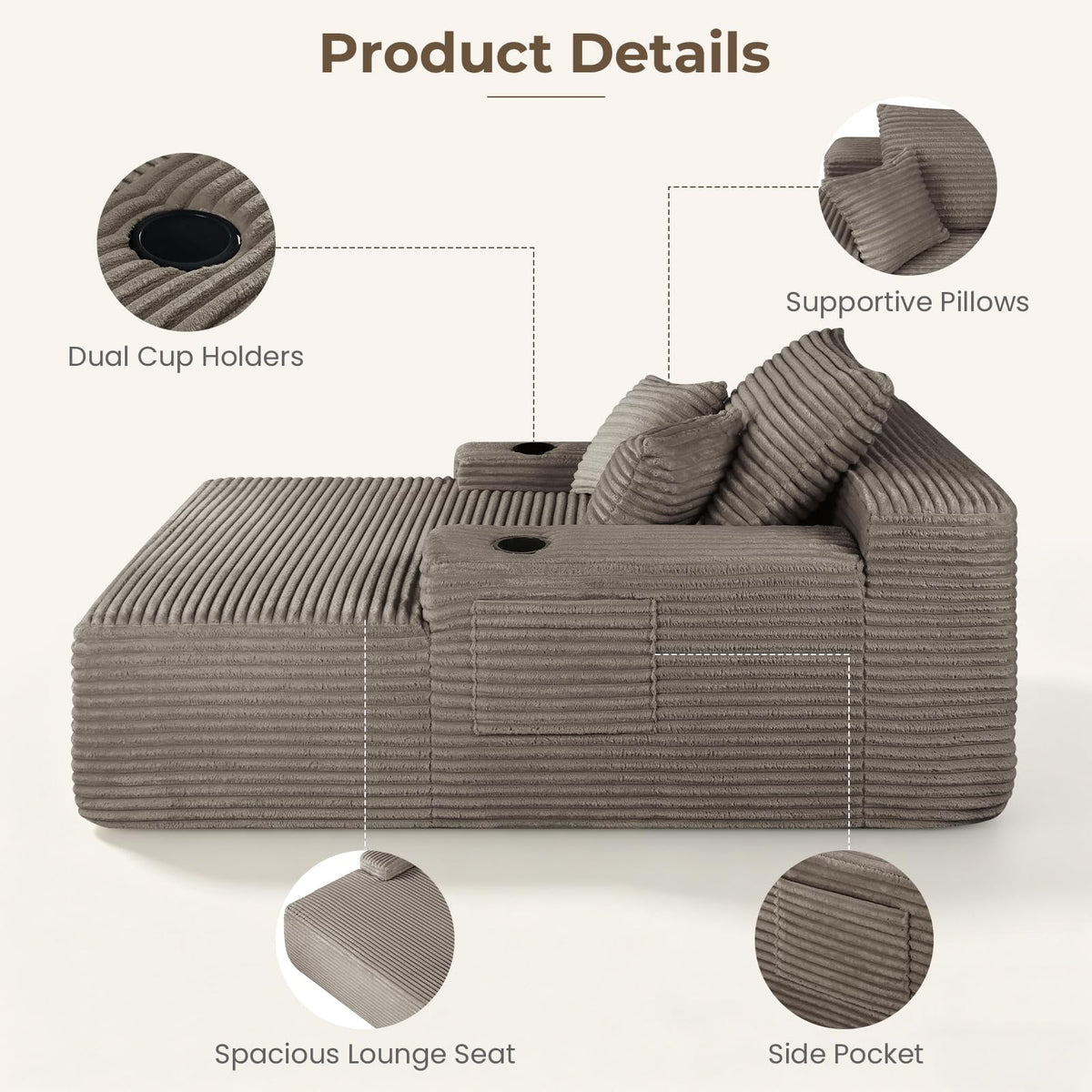 Brown Corduroy Chaise Lounge