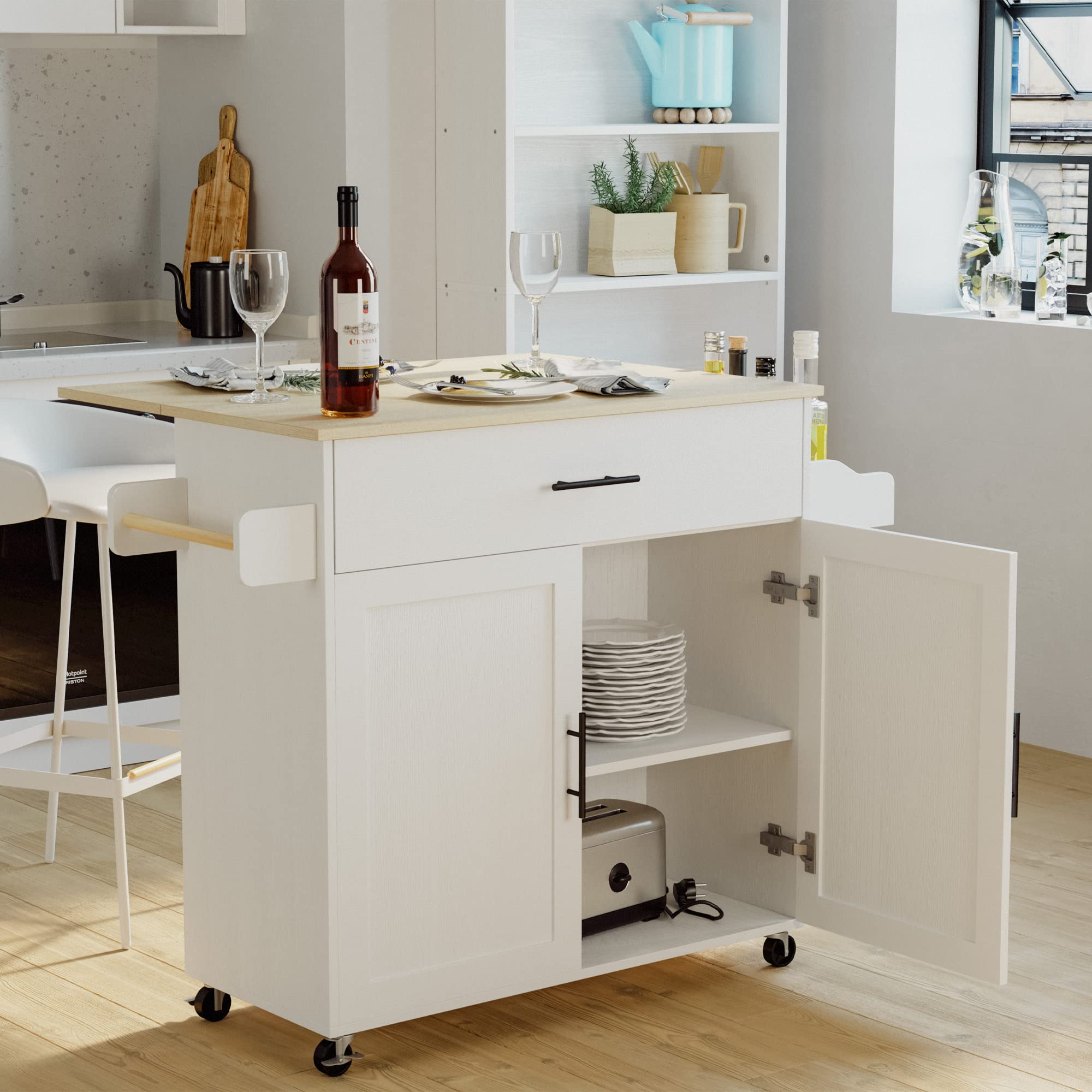 Rolling Kitchen Island with Drop Leaf & Storage