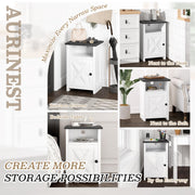 AURINEST Farmhouse End Table Set of 2 w/Charging Station, Nightstands w/Barn Door&Storage Shelf, Rustic Bedside Table for Living Room, Bedroom, Entryway, Office, Small Spaces, White