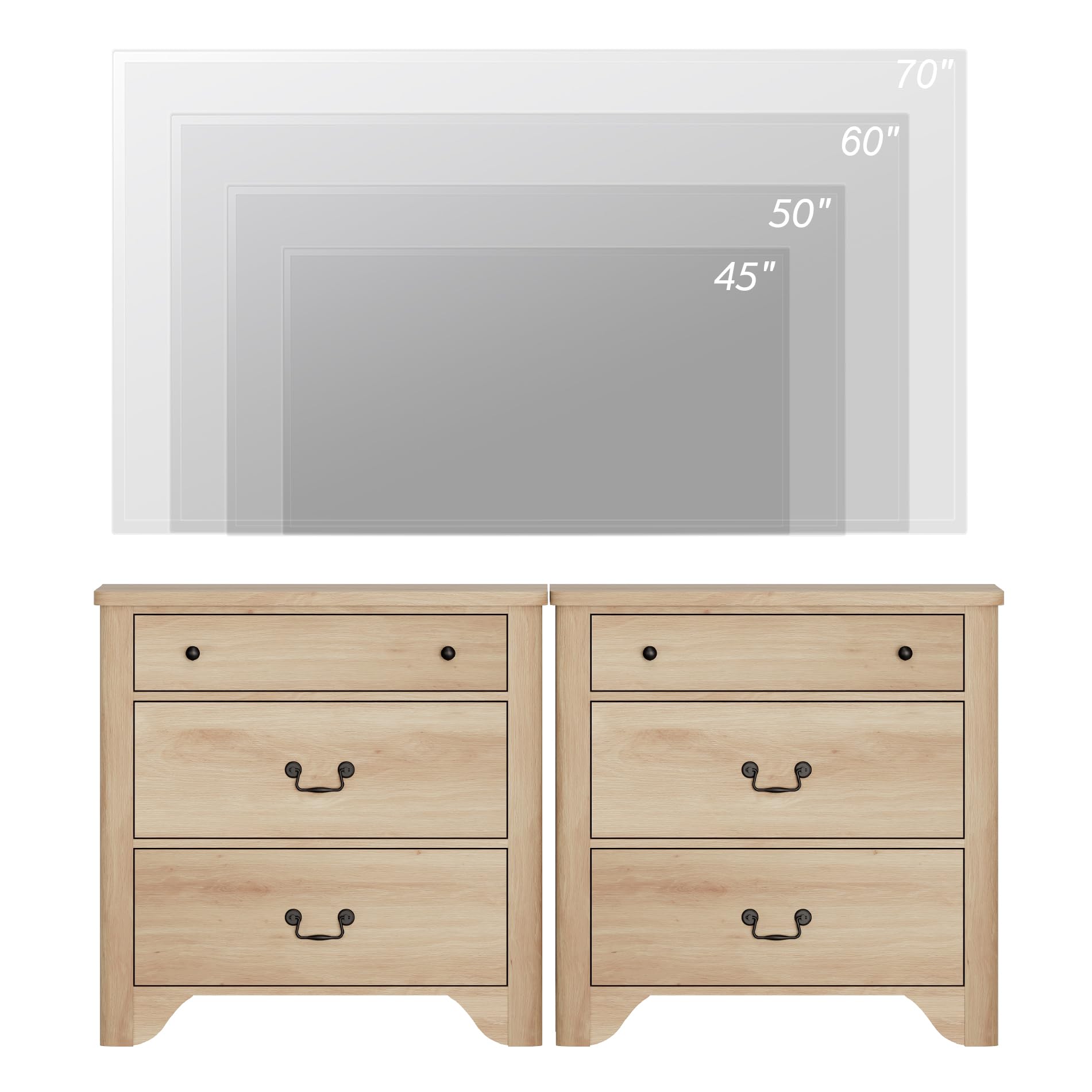 WAMPAT 3 Drawer Dresser Set of 2, 63“ Large Farmhouse Dresser for Bedroom with Wide Chest of Drawers,Oak Wooden Dressers Nightstand Cabinet for Bedroom, Living Room, Hallway, Office