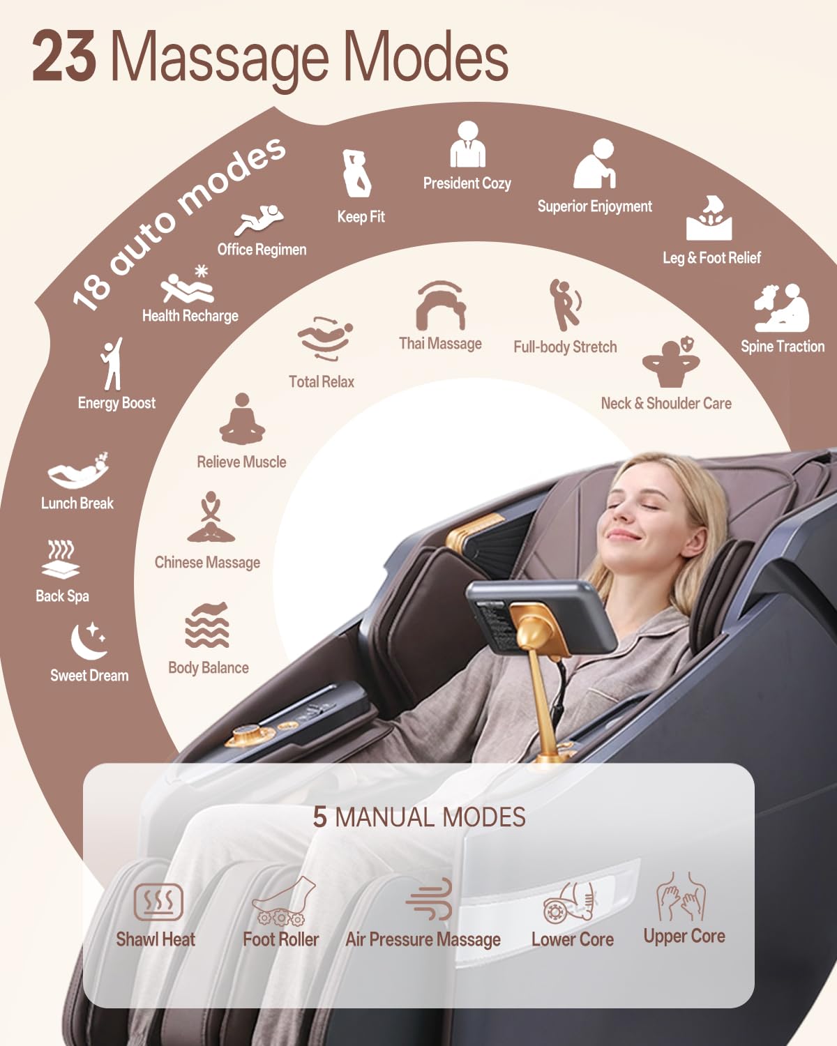 RELX 4D Massage Chair Full Body, Zero Gravity Shiatsu, Body Scan, Brown
