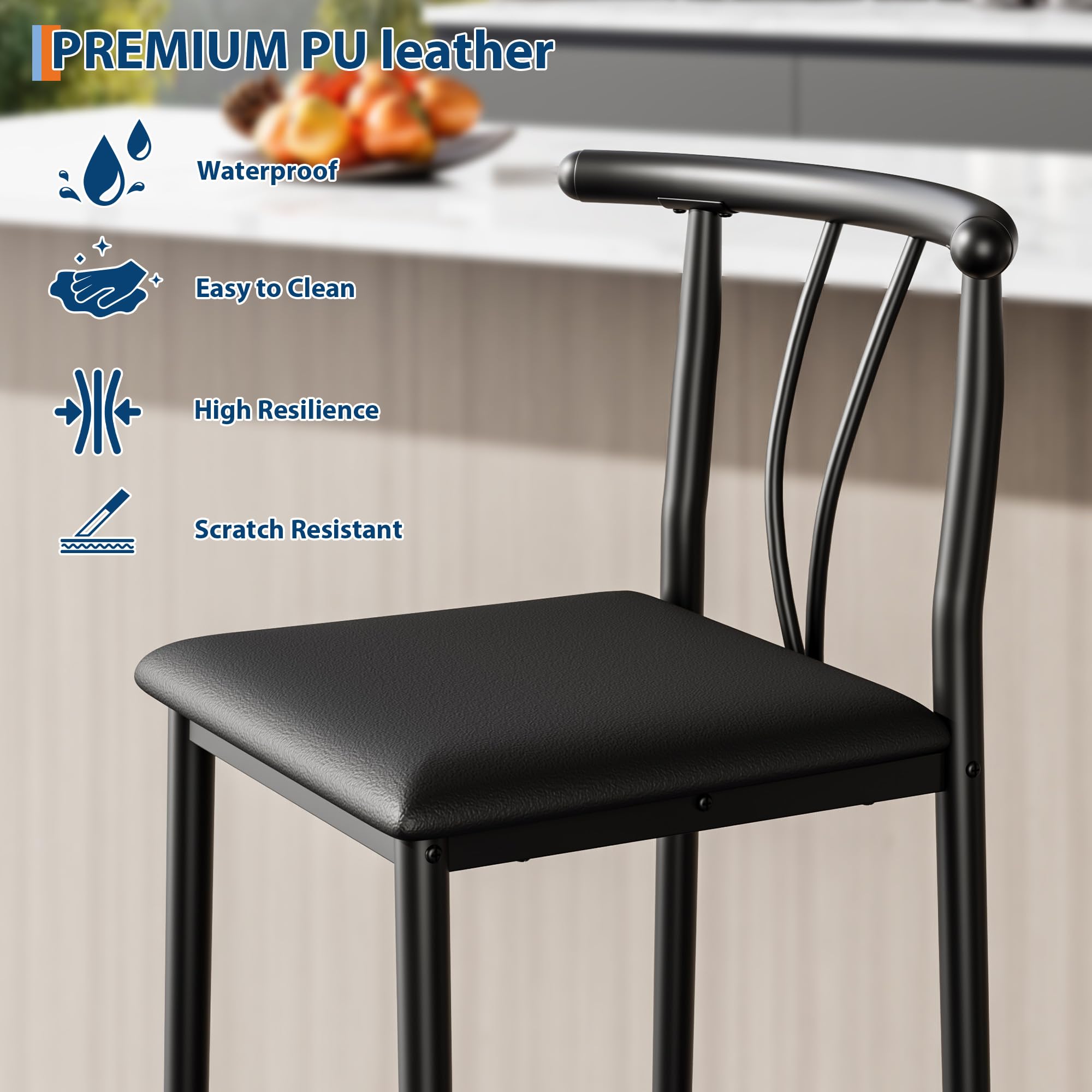 Counter Height Bar Stools with Curved Back & Footrest