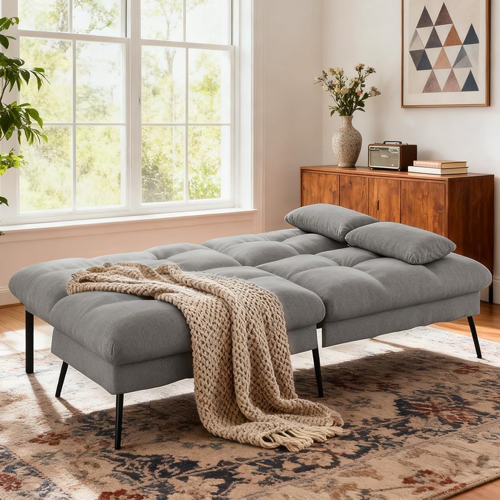 Convertible Futon Sofa Bed with Adjustable Backrest