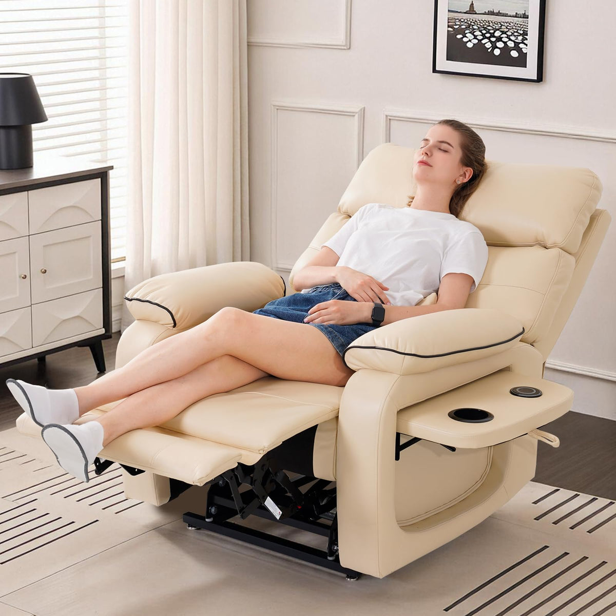 Beige Dual Motor Lift Recliner
