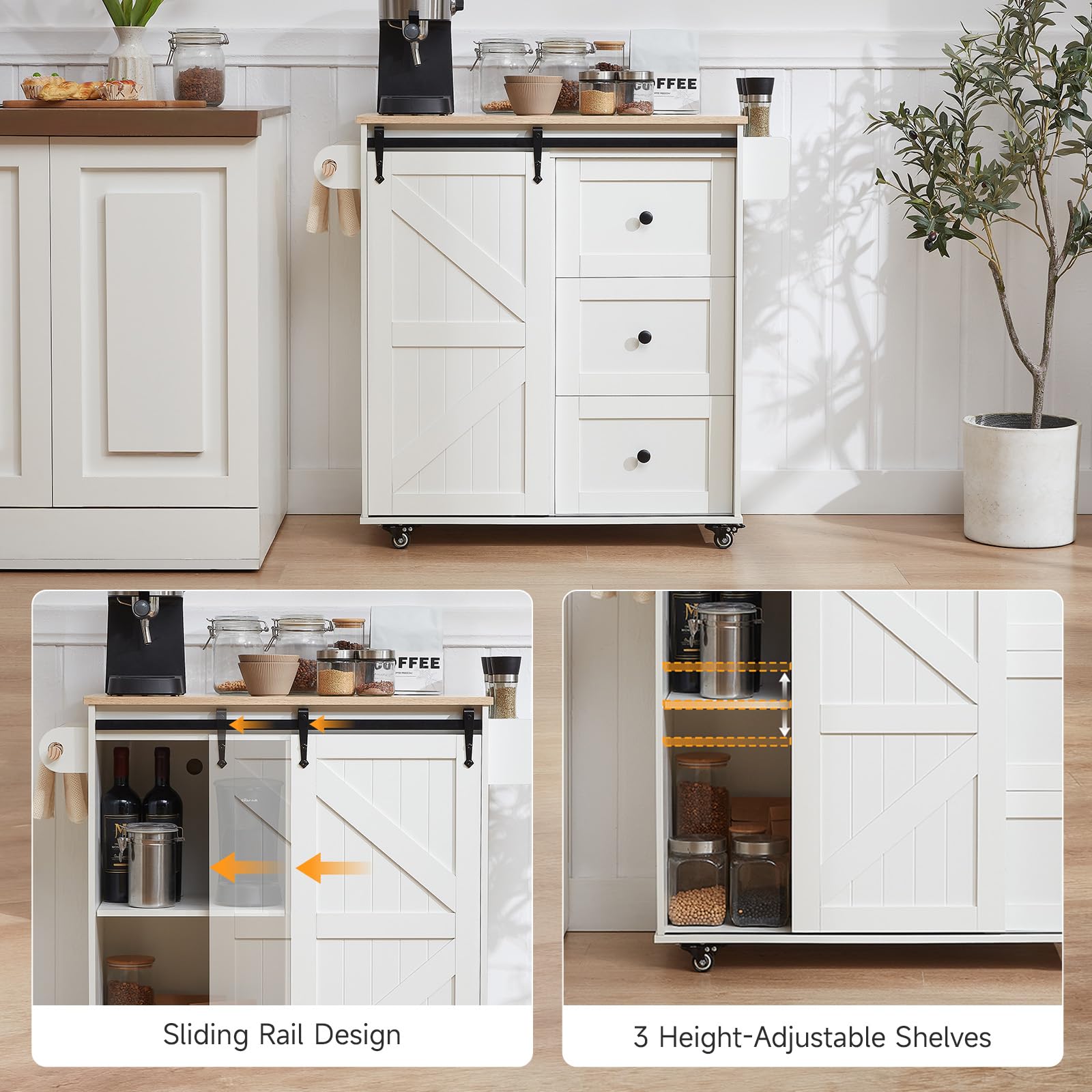 Kitchen Island with Drop Leaf & Power Outlet