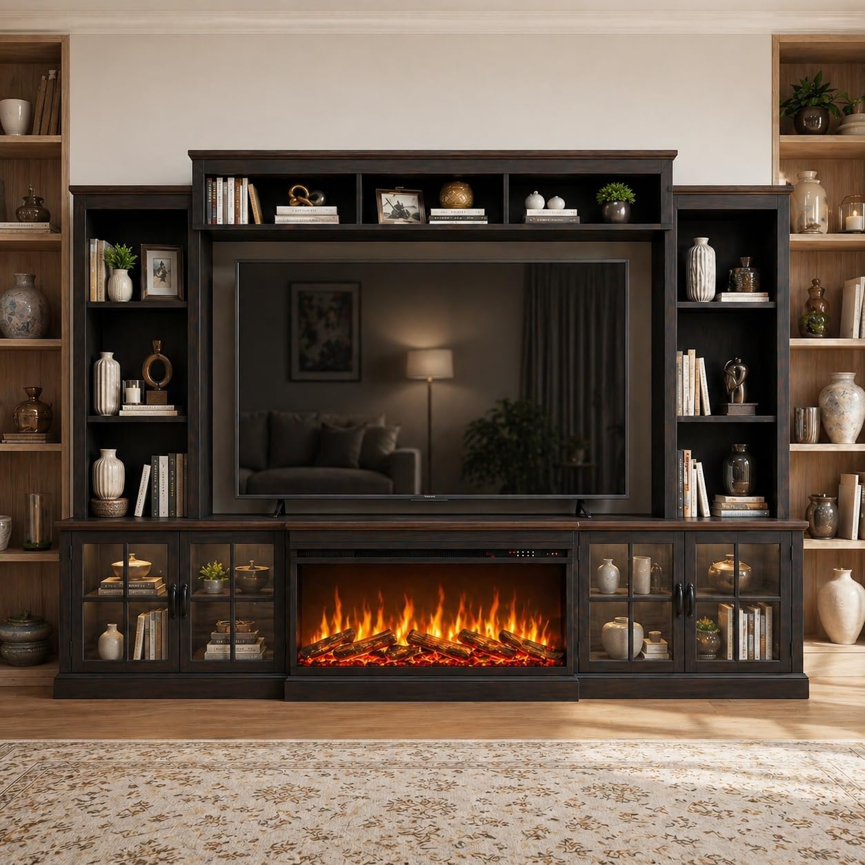 Farmhouse TV Stand with Electric Fireplace