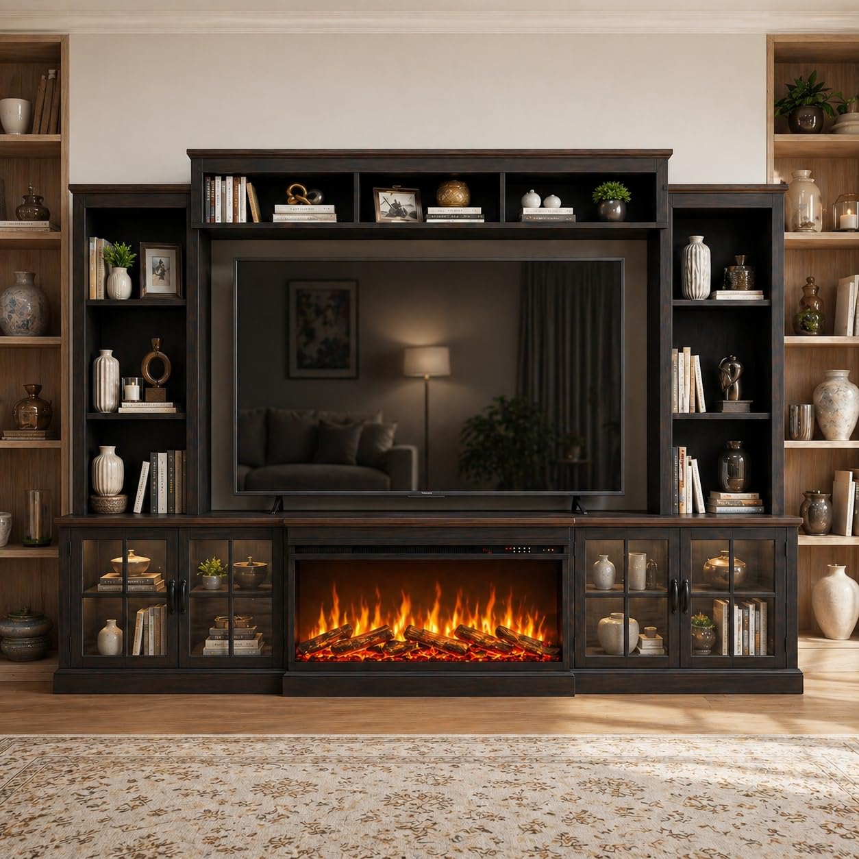 Farmhouse TV Stand with Electric Fireplace