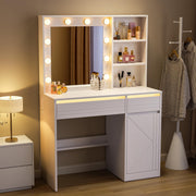 White Modern Makeup Vanity Desk with Mirror, LED Light & Removable Bulb