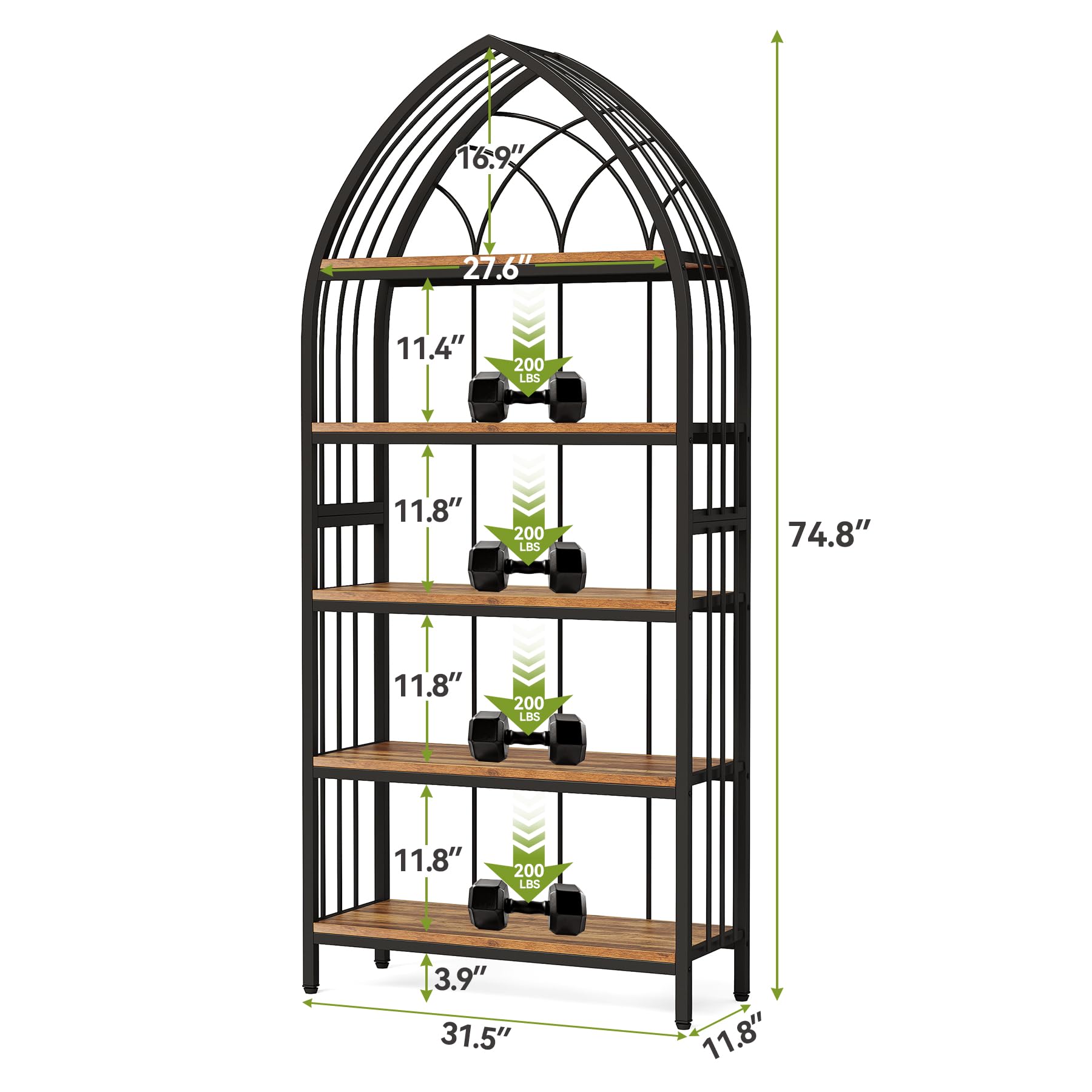 LITTLE TREE 74.8" Tall Bookshelf, 5-Tier Heavy Duty Metal Rack, Large Load-Bearing Capacity, Versatile Shelf for Living Room, Kitchen, Bedroom, Bathroom, Study