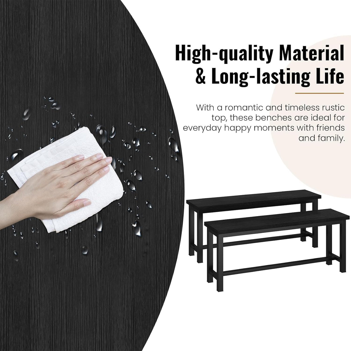 Black Dining Benches, Set of 2