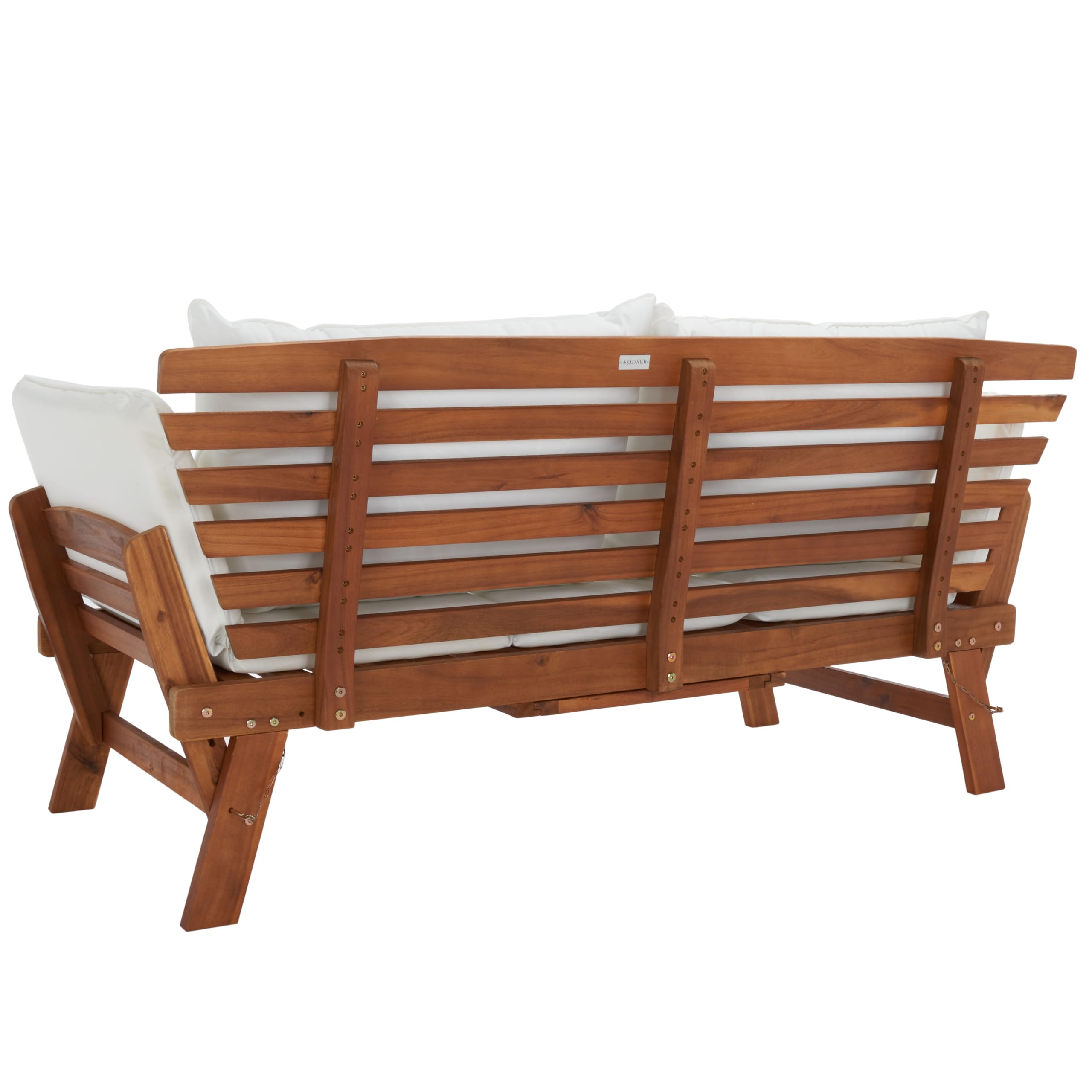 SAFAVIEH Outdoor Collection Emely Natural Acacia Wood/Beige Cushion Expandable Loveseat Daybed