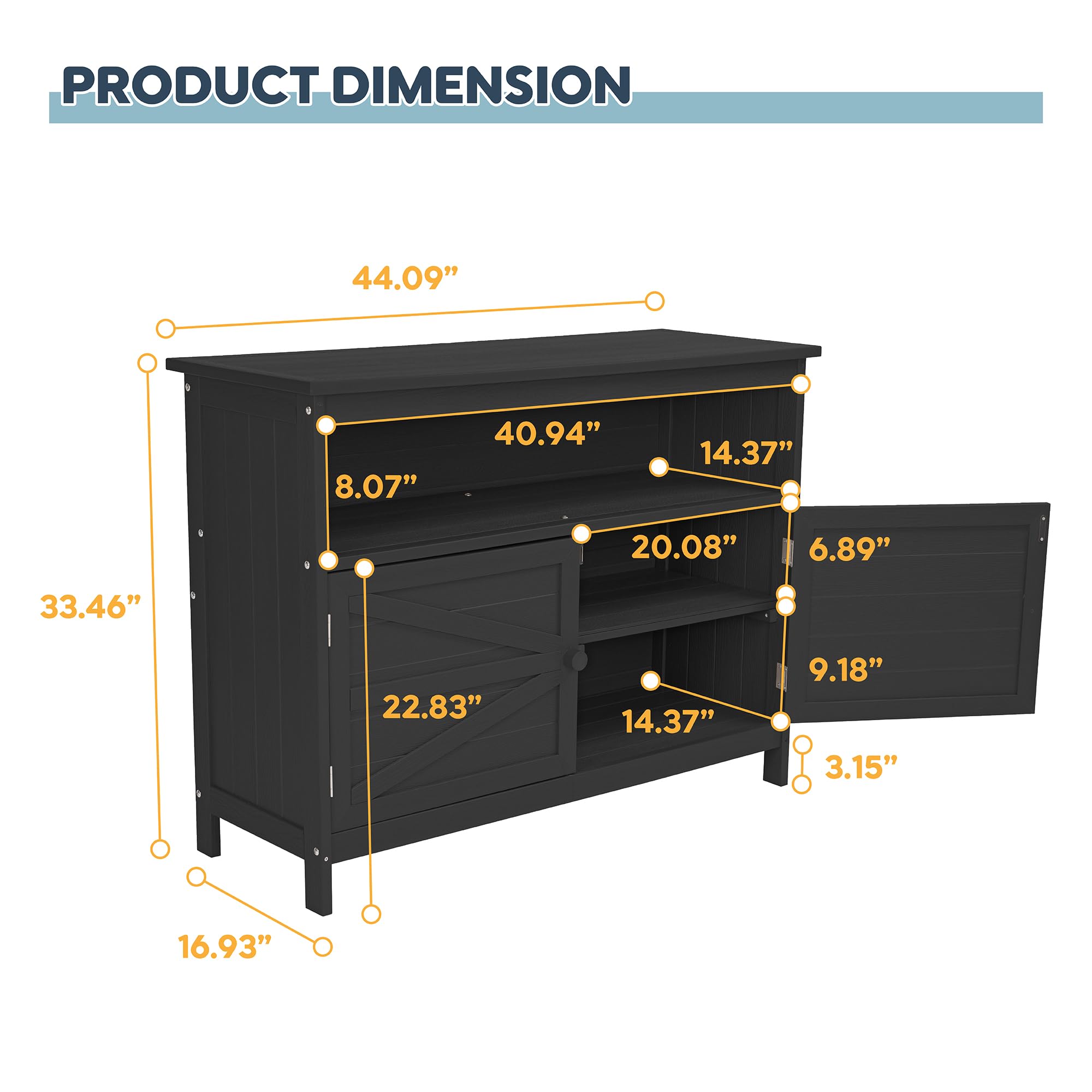 Congfutt HIPS All-Weather Outdoor Storage Cabinet,Outdoor Sideboard with Magnetic Doors,3-Shelves Patio Storage Cabinet, Used for Garden,Buffet Cabinet,TV Stand, Bar Table,Balcony