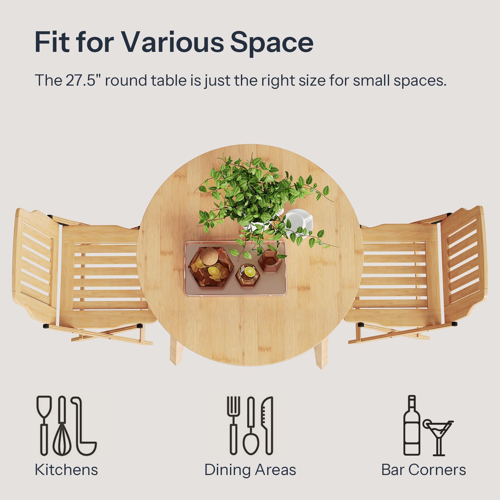 Round Bamboo Dining Table for 2