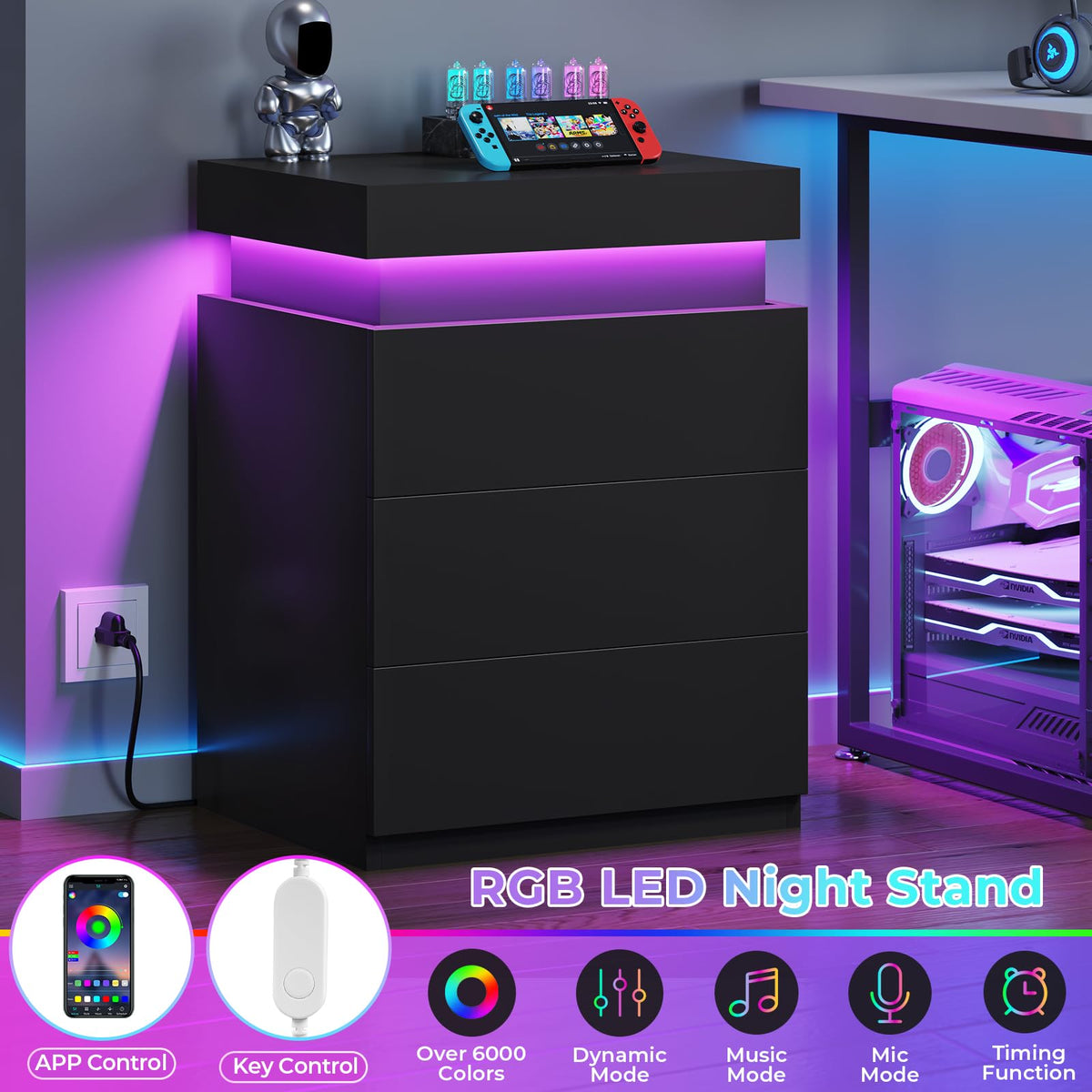 LED Nightstands with Charging Station, Set of 2