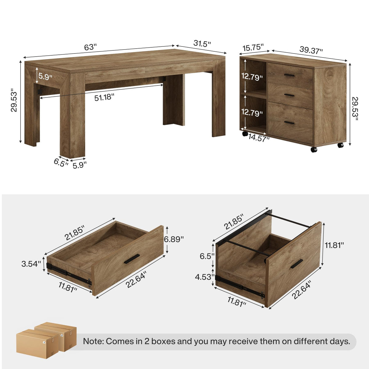 Tribesigns 63" L Shaped Desk with File Cabinet, Large Executive Office Desk with Rolling Filing Cabinet, Long Computer Table with Drawers and Shelves, Business Furniture Set for Home Office, Brown