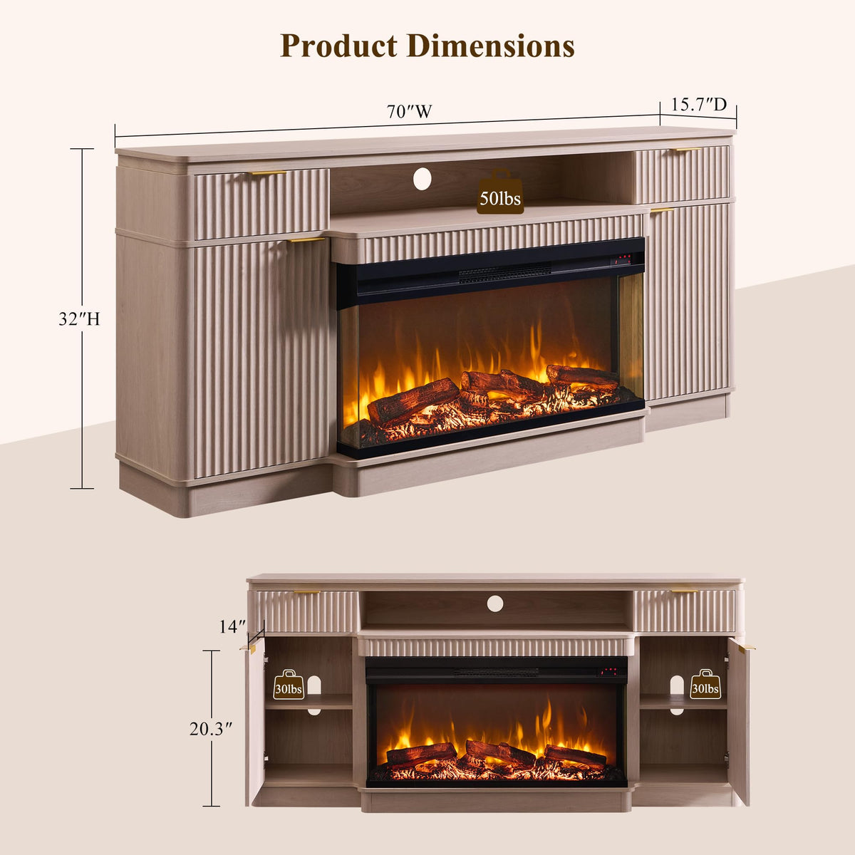Fluted Fireplace TV Stand