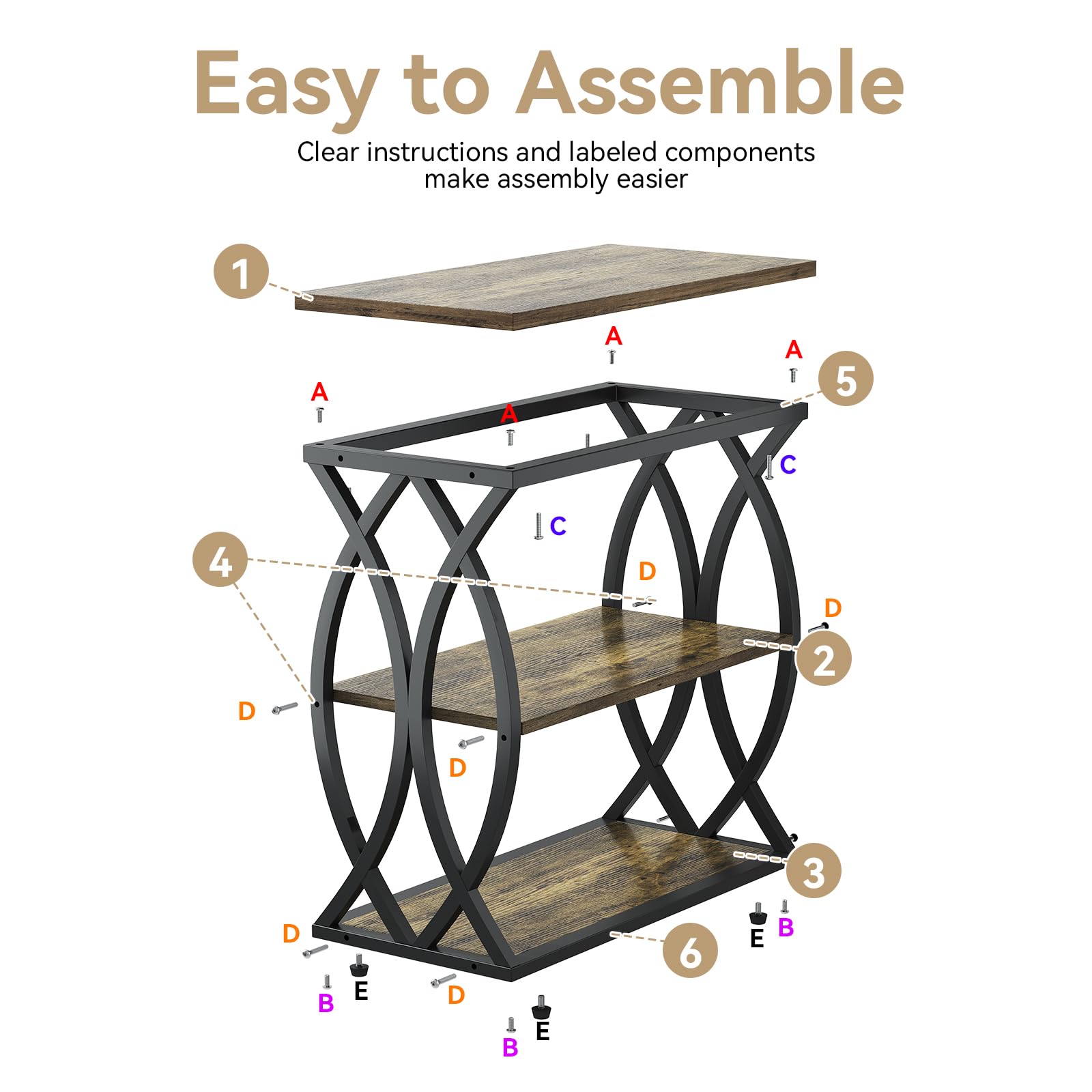 3-Tier Rustic Side Table with Metal Frame