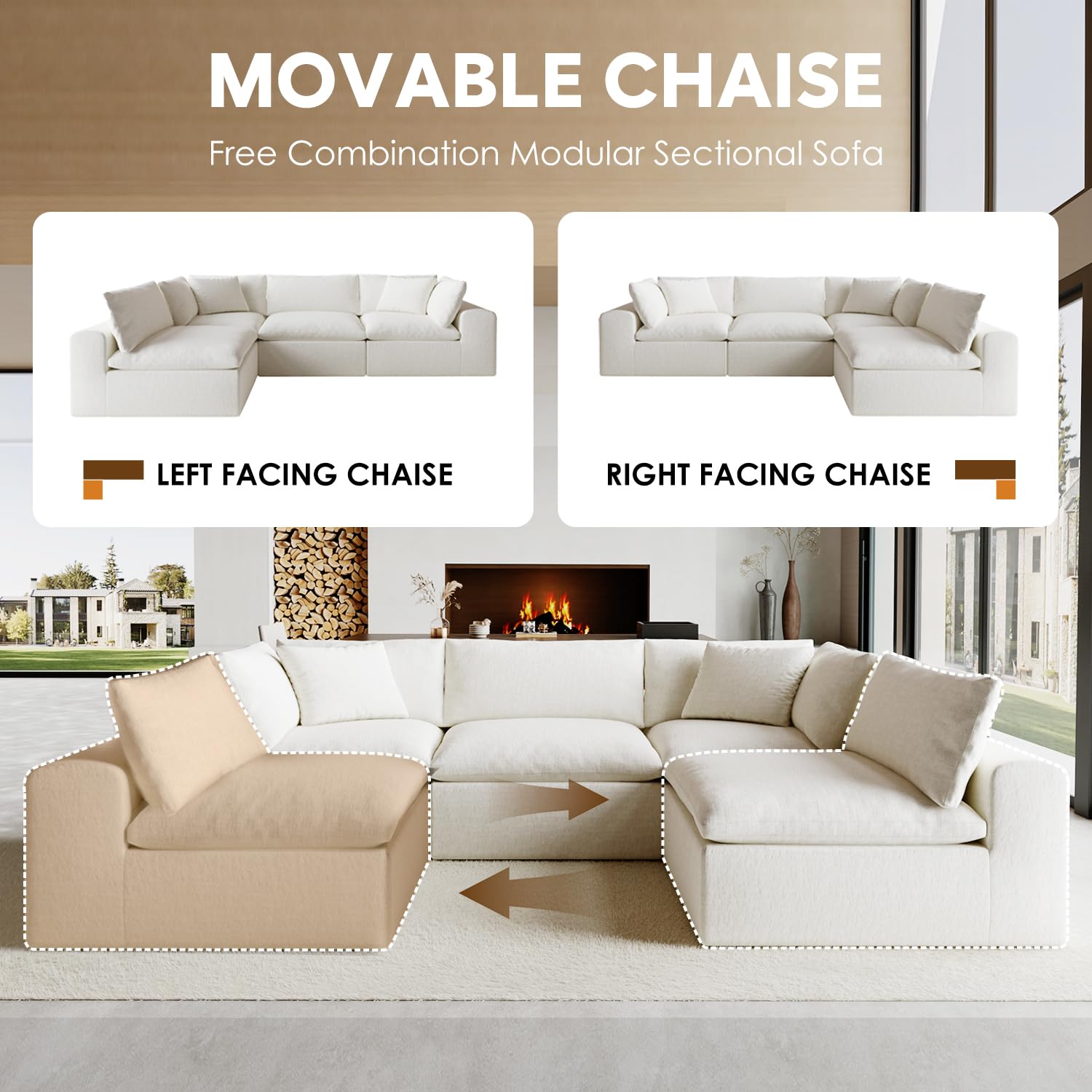 Modular L-Shaped Sectional Sofa with Deep Seat