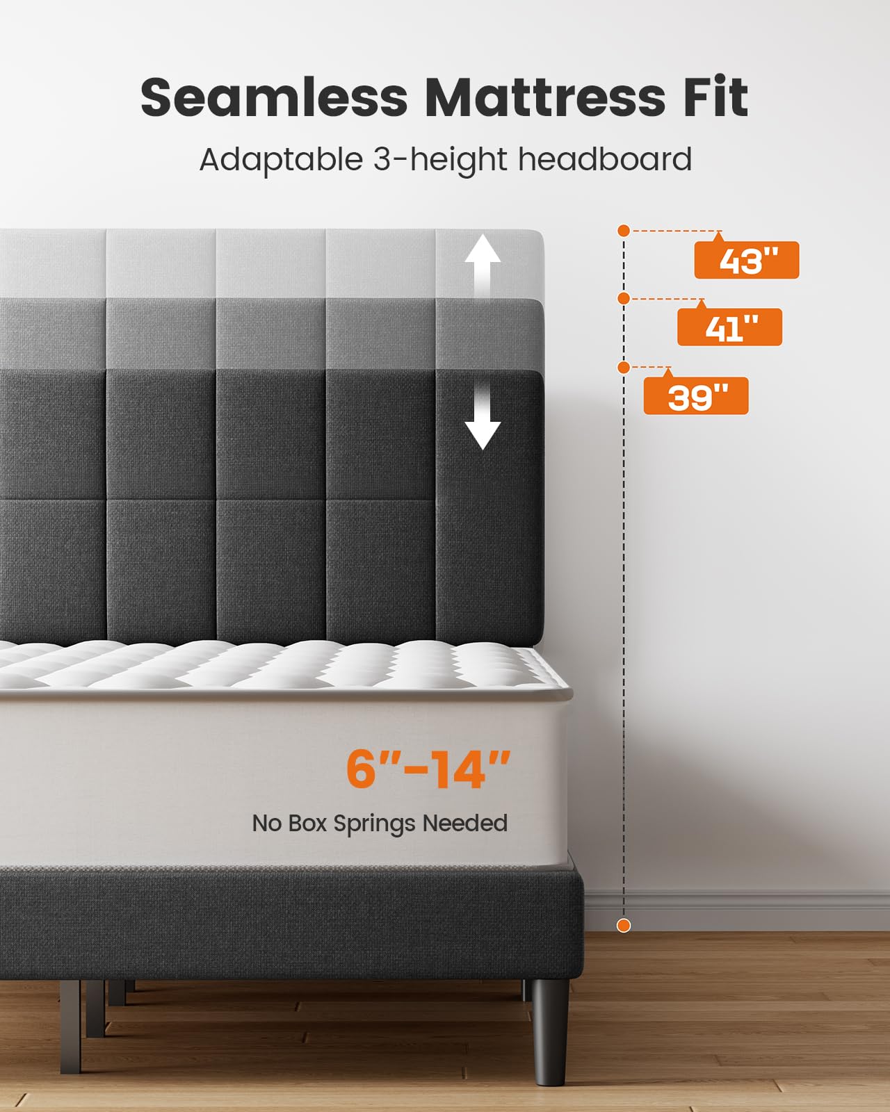 Upholstered Platform Bed Frame with Adjustable Headboard & Under-Bed Storage