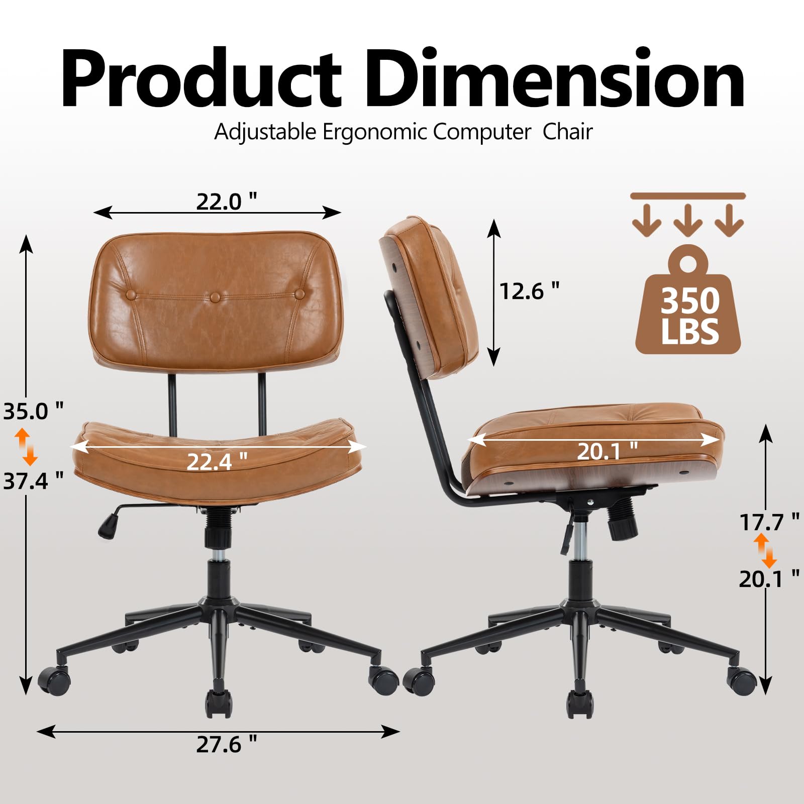 Armless Swivel Office Chair with Wheels