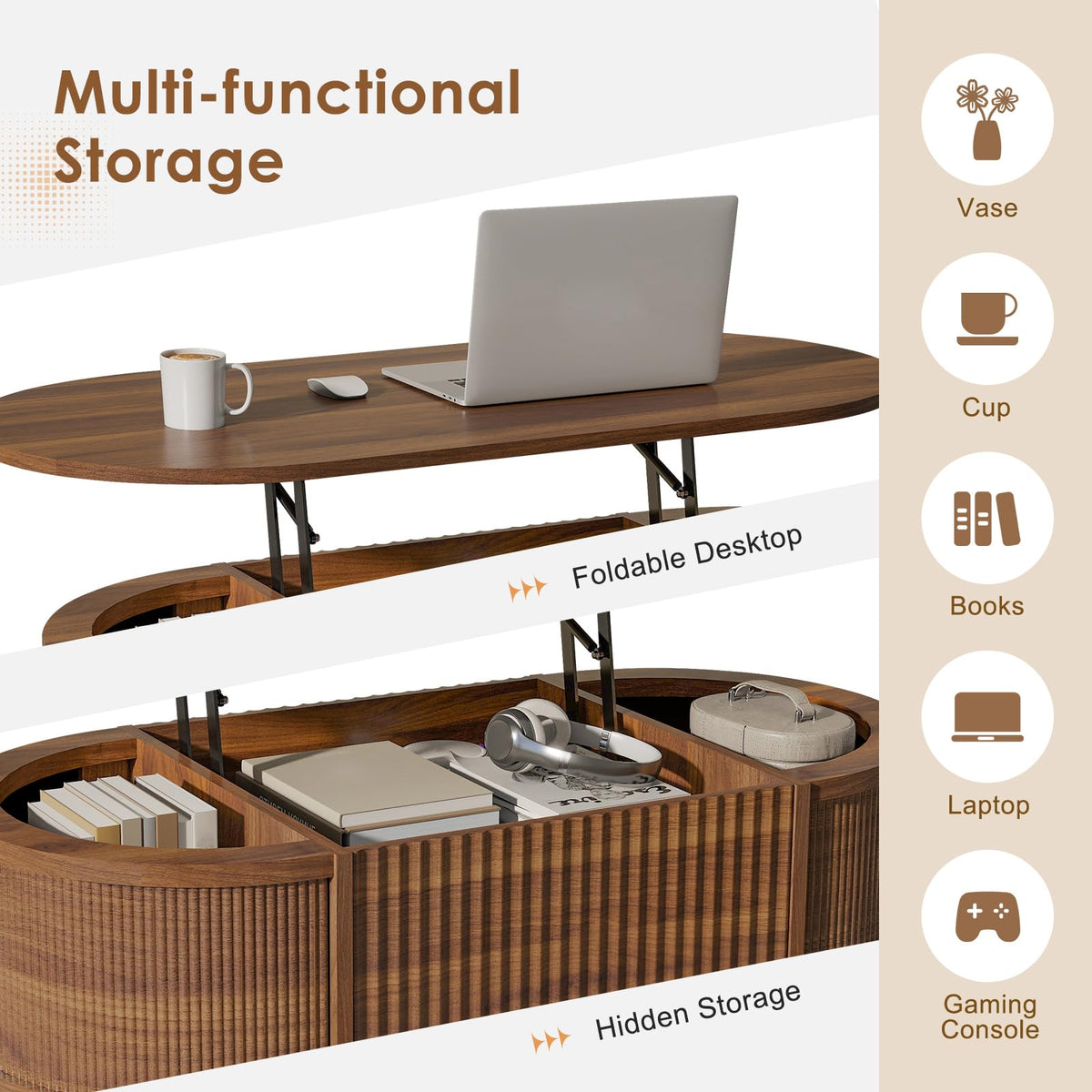 Fluted Lift-Top Coffee Table