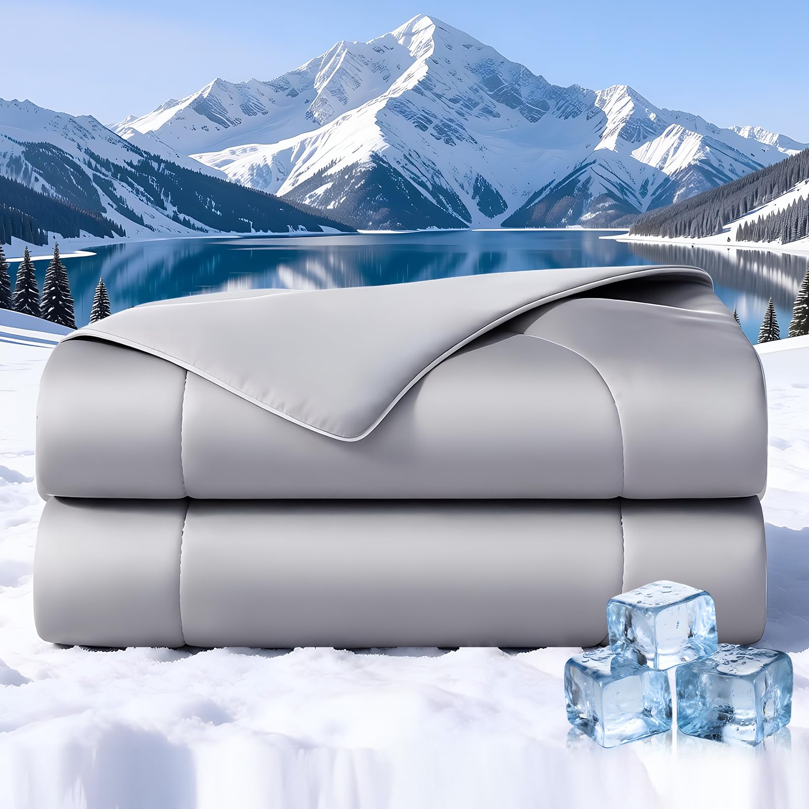 Cooling Blankets for Hot Sleepers King Size/Cal King, Cooling Comforter with Q-Max>0.45 Cooling Fabric, Breathable Soft All-Season Cold Blanket for Night Sweats & Summer, Grey, 106" x90