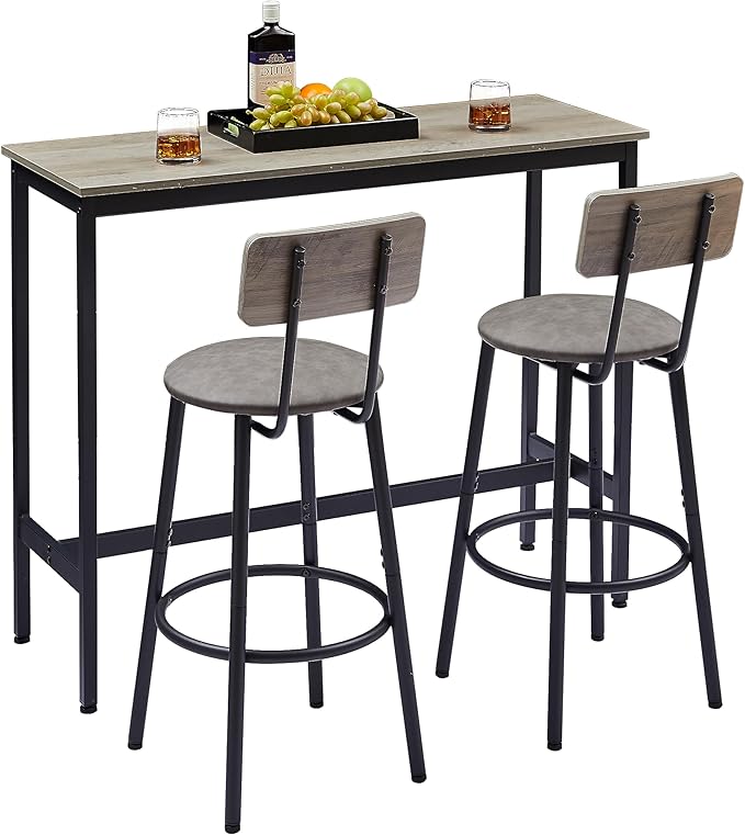 3-Piece Industrial Bar Table Set with 2 Stools