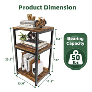 Simple Trending Side Table, End Table Night Stand, 3 Tiers Shelf for Living Room, Rustic Brown